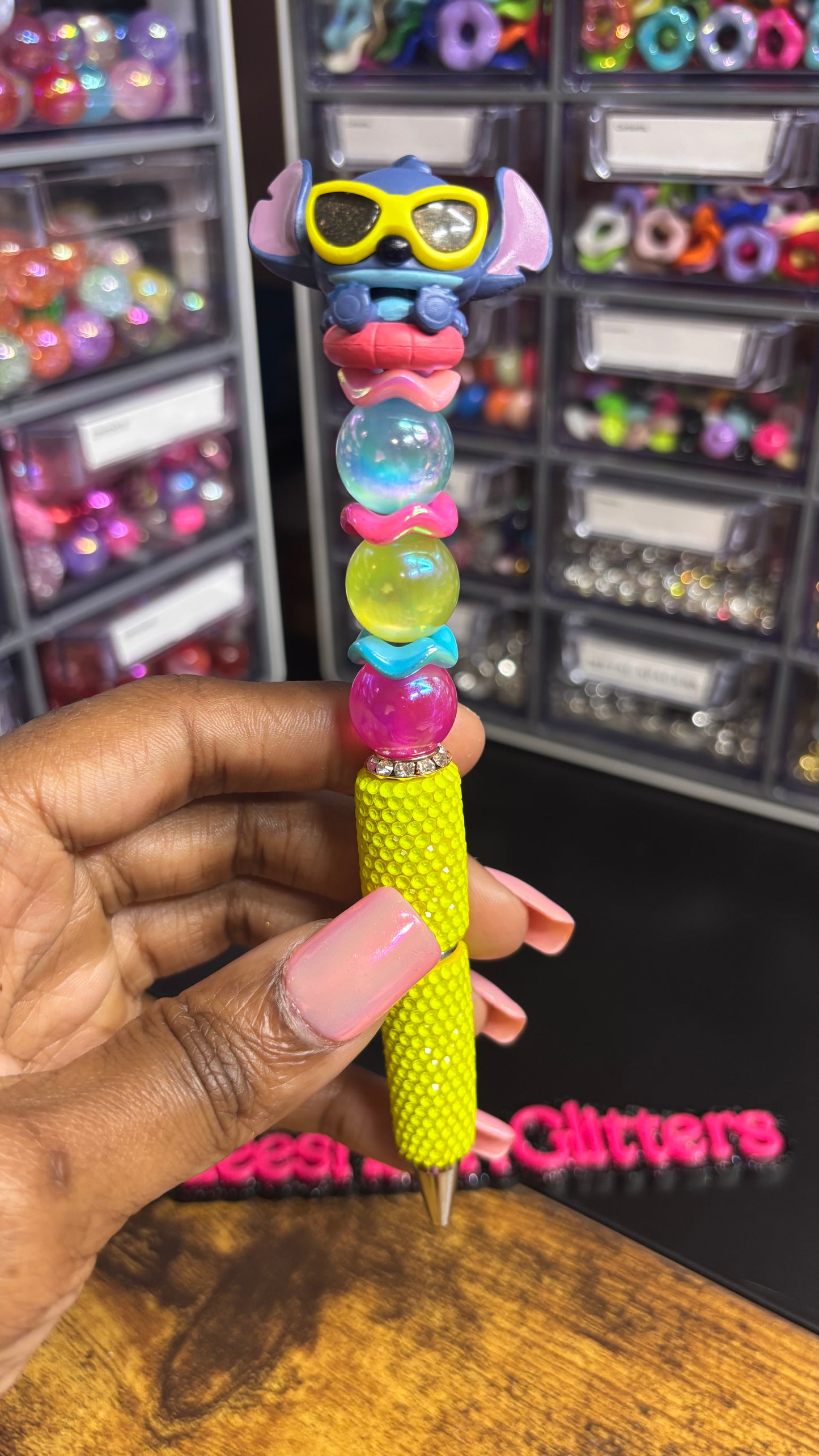 Blue Alien Beaded Rhinestone Pen