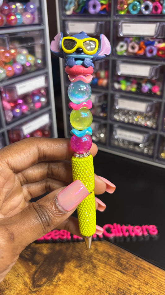 Blue Alien Beaded Rhinestone Pen