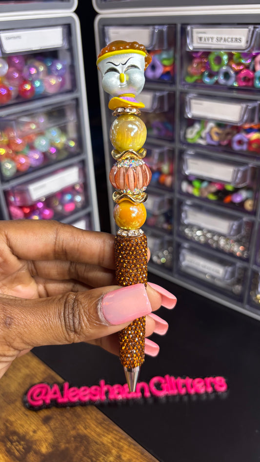 Character Beaded Brown Rhinestone Pen